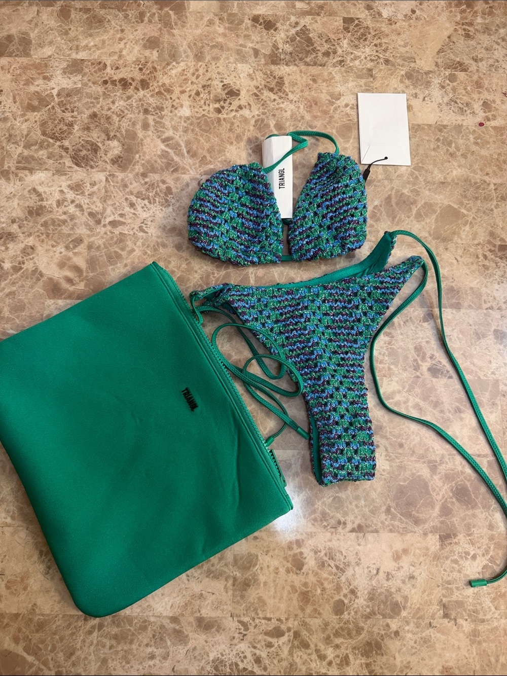 triangl swimwear Green & Blue Crochet Bikini Set